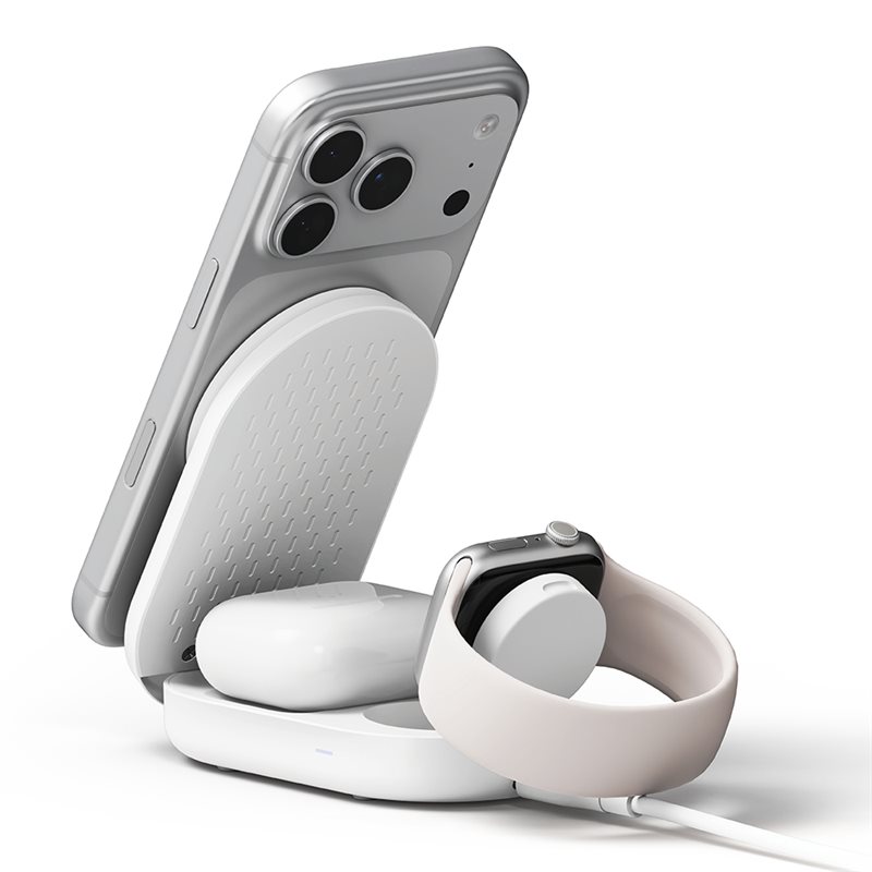 Ringke 3-in-1 Qi2 Magnetic Wireless Charger Folding Stand hvit