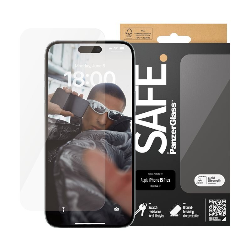SAFE. by PanzerGlass iPhone 15 Plus Screen Protector Ultra Wide Fit - Herdet glass skjermbeskytter - Klar beskyttelse for din skjerm