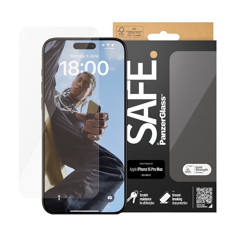 SAFE. by PanzerGlass iPhone 15 Pro Max Screen Protector Ultra Wide Fit - Herdet glass skjermbeskytter - Klar beskyttelse for din skjerm