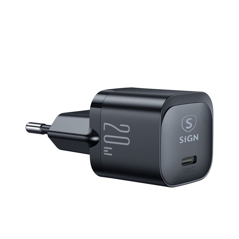 SiGN Mini Hurtiglader USB-C PD 20W Svart