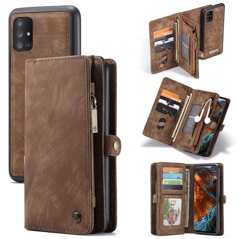 CaseMe Multi-slot Lommeboksetui Samsung Galaxy A51 Brun - Mobildeksel med ekstra mange kortplasser - Kortholder