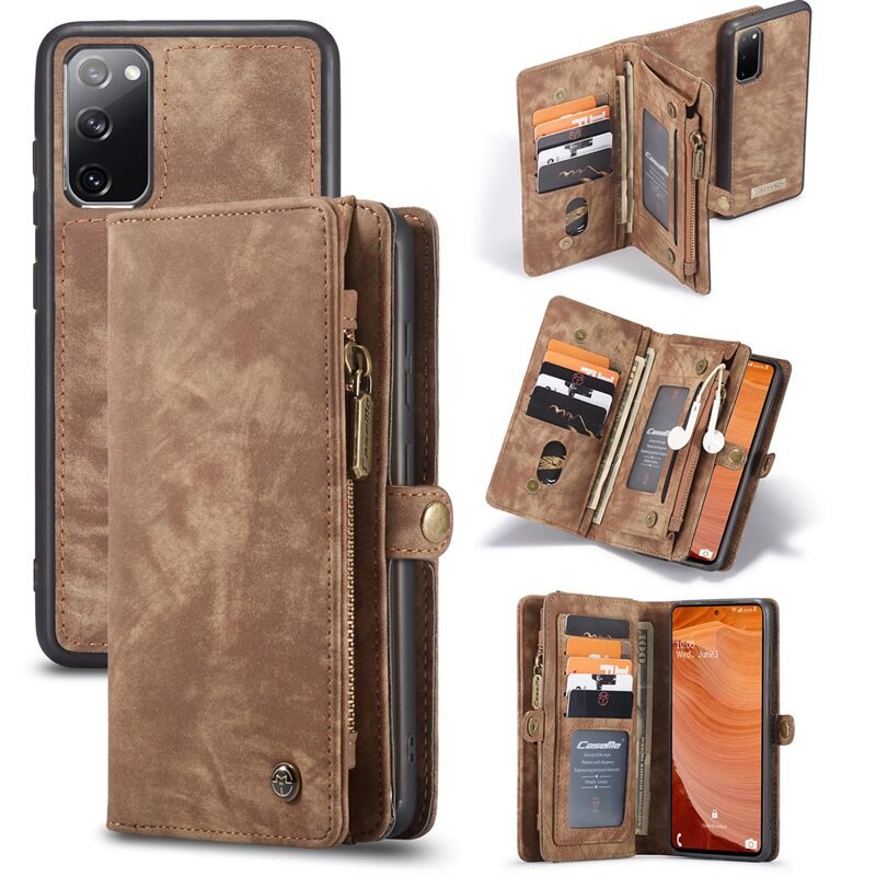 CaseMe Multi-slot Lommeboksetui Samsung Galaxy S20 FE Brun - Mobildeksel med ekstra mange kortplasser - Kortholder