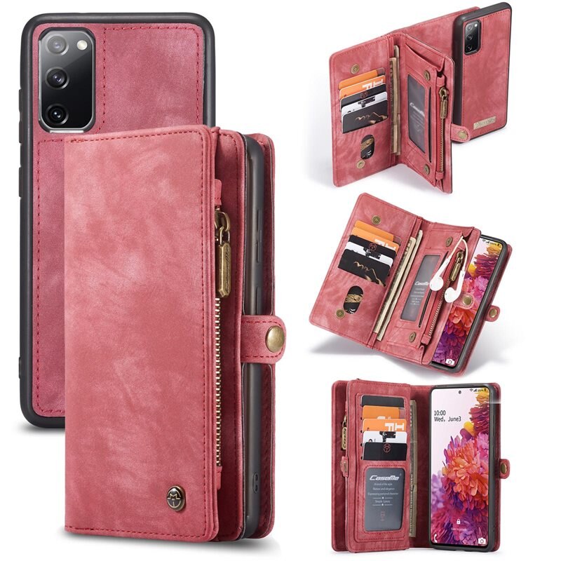 CaseMe Multi-slot Lommeboksetui Samsung Galaxy S20 FE Rød - Mobildeksel med ekstra mange kortplasser - Kortholder