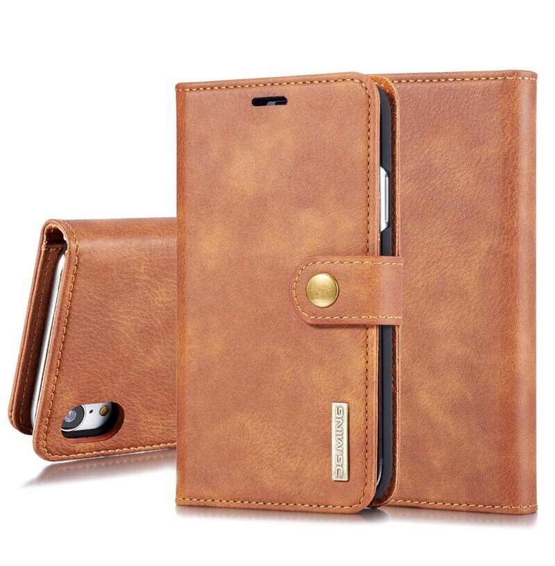 DG.MING Magnet Wallet iPhone Xr Cognac - Stilrent lær-etui med avtagbart magnetisk deksel
