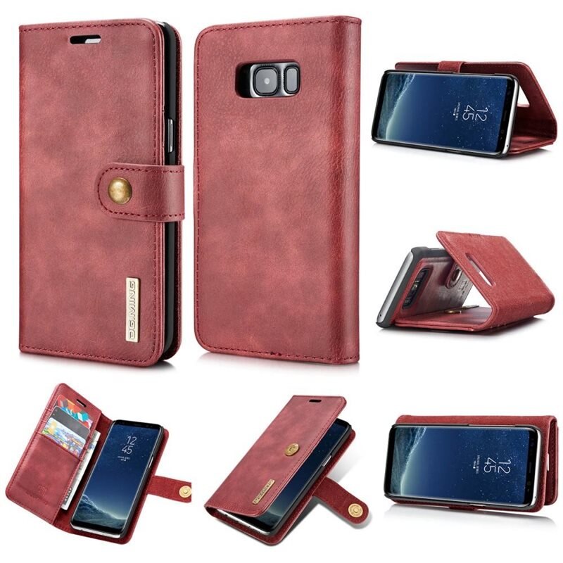 DG.MING Magnet Wallet Samsung Galaxy S8 Red - Stilrent lær-etui med avtagbart magnetisk deksel
