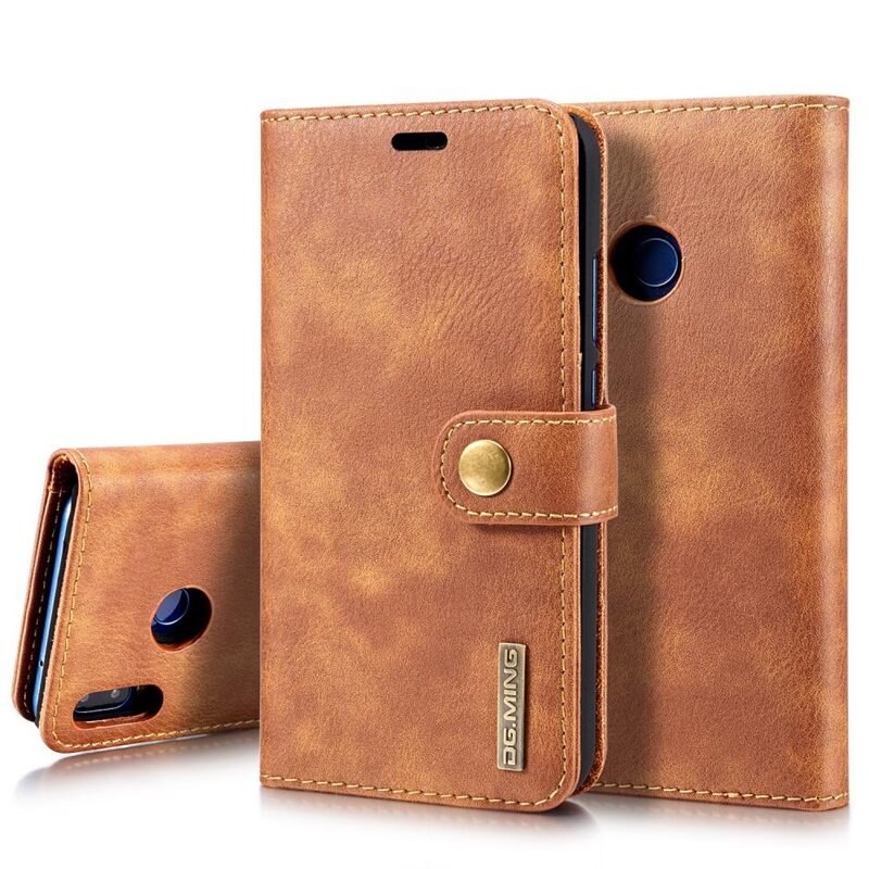 DG.MING Magnet Wallet Huawei P20 Lite Cognac - Stilrent lær-etui med avtagbart magnetisk deksel