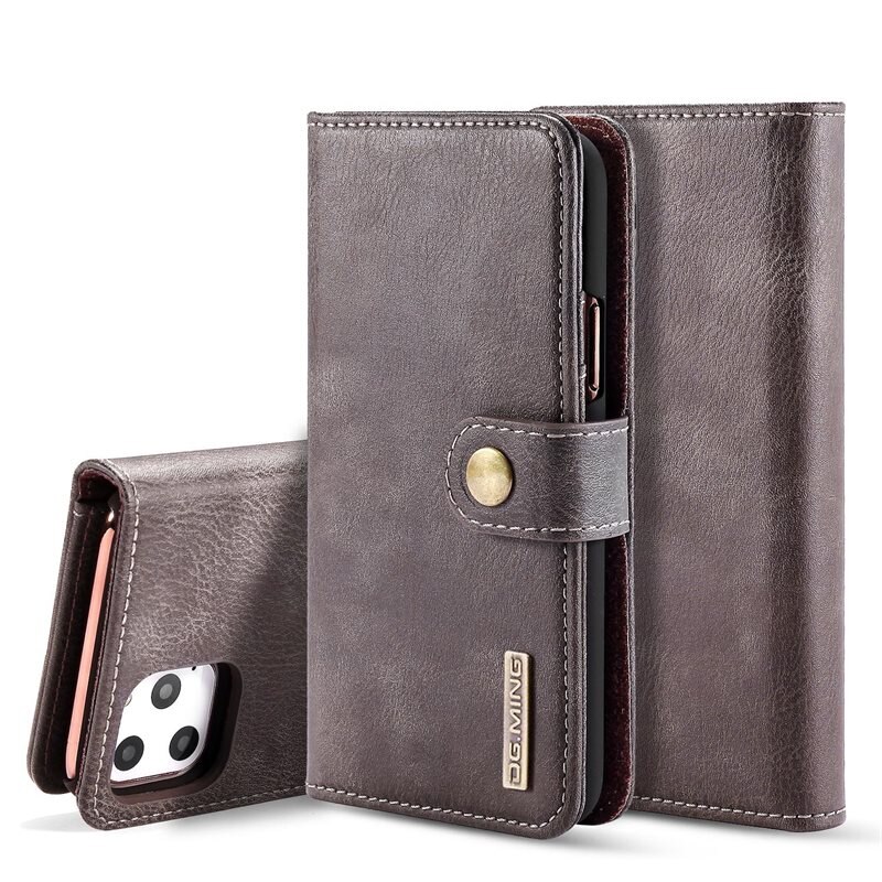 DG.MING Magnet Wallet iPhone 11 Pro Max Brown - Stilrent lær-etui med avtagbart magnetisk deksel