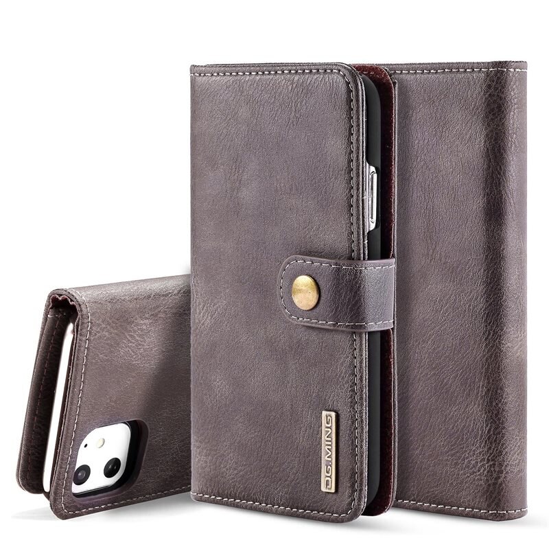 DG.MING Magnet Wallet iPhone 11 Brown - Stilrent lær-etui med avtagbart magnetisk deksel