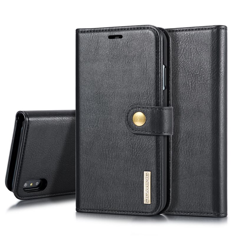 DG.MING Magnet Wallet iPhone Xs Max Black - Stilrent lær-etui med avtagbart magnetisk deksel