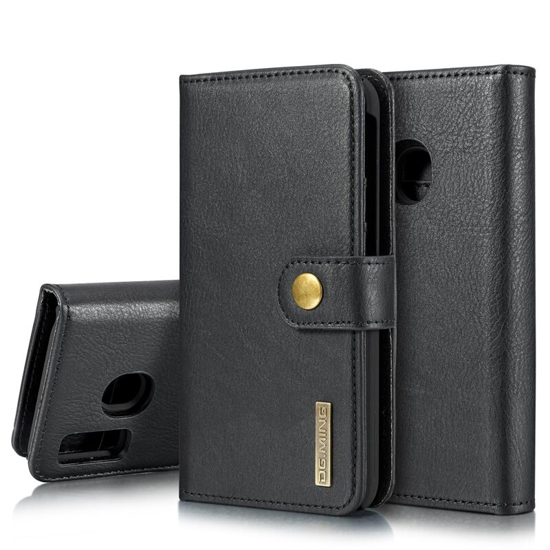 DG.MING Magnet Wallet Samsung Galaxy A40 Black - Stilrent lær-etui med avtagbart magnetisk deksel