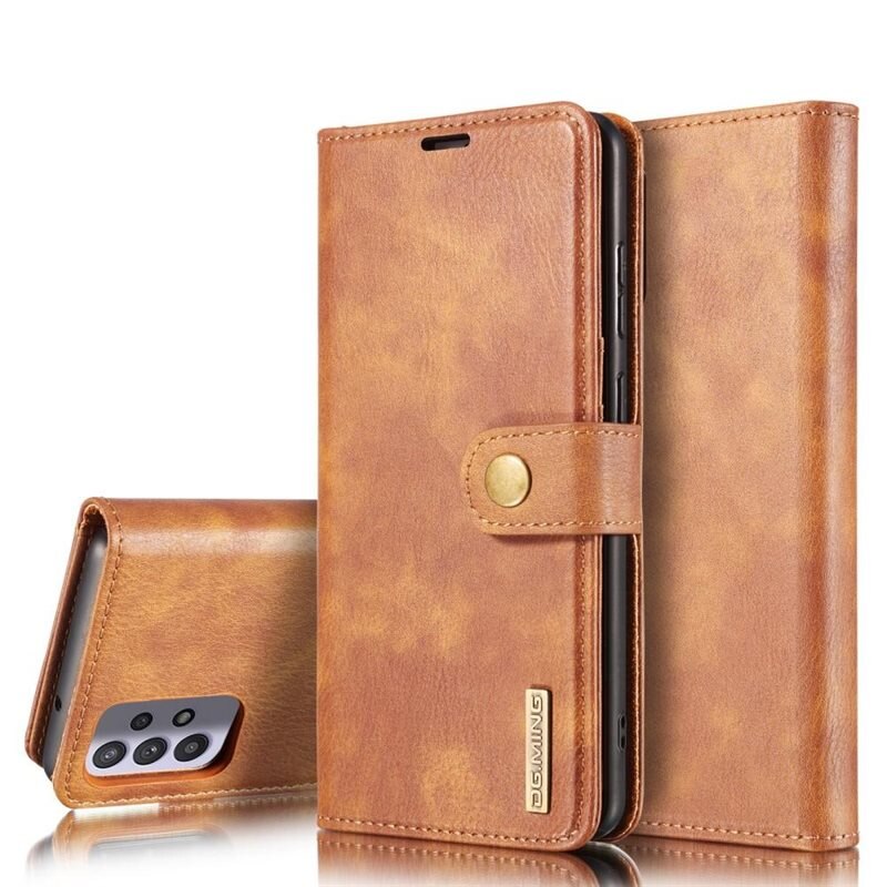 DG.MING Magnet Wallet Samsung Galaxy A32 5G Cognac - Stilrent lær-etui med avtagbart magnetisk deksel