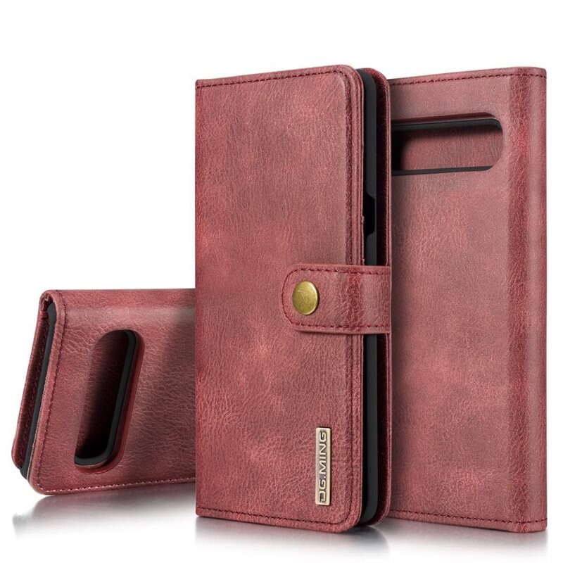 DG.MING Magnet Wallet Samsung Galaxy S10 Red - Stilrent lær-etui med avtagbart magnetisk deksel