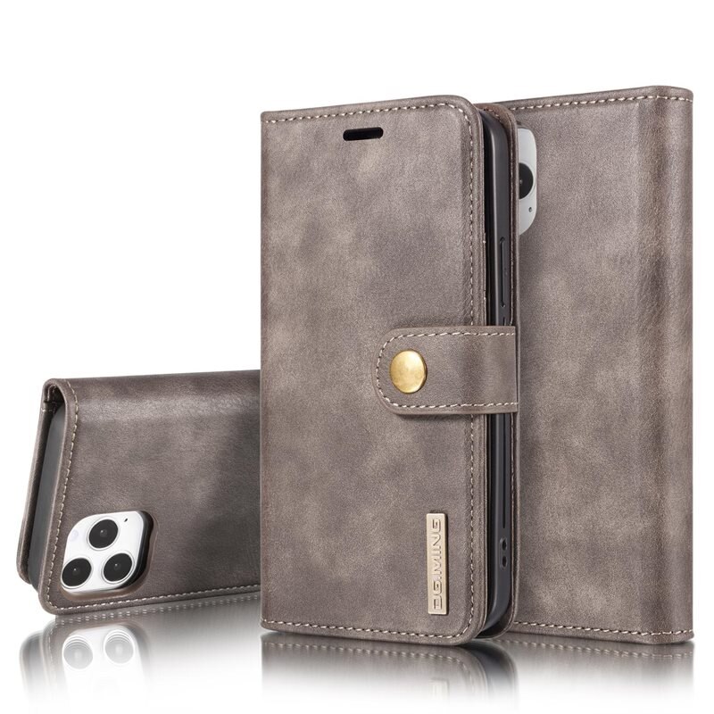 DG.MING Magnet Wallet iPhone 12/iPhone 12 Pro Brown - Stilrent lær-etui med avtagbart magnetisk deksel