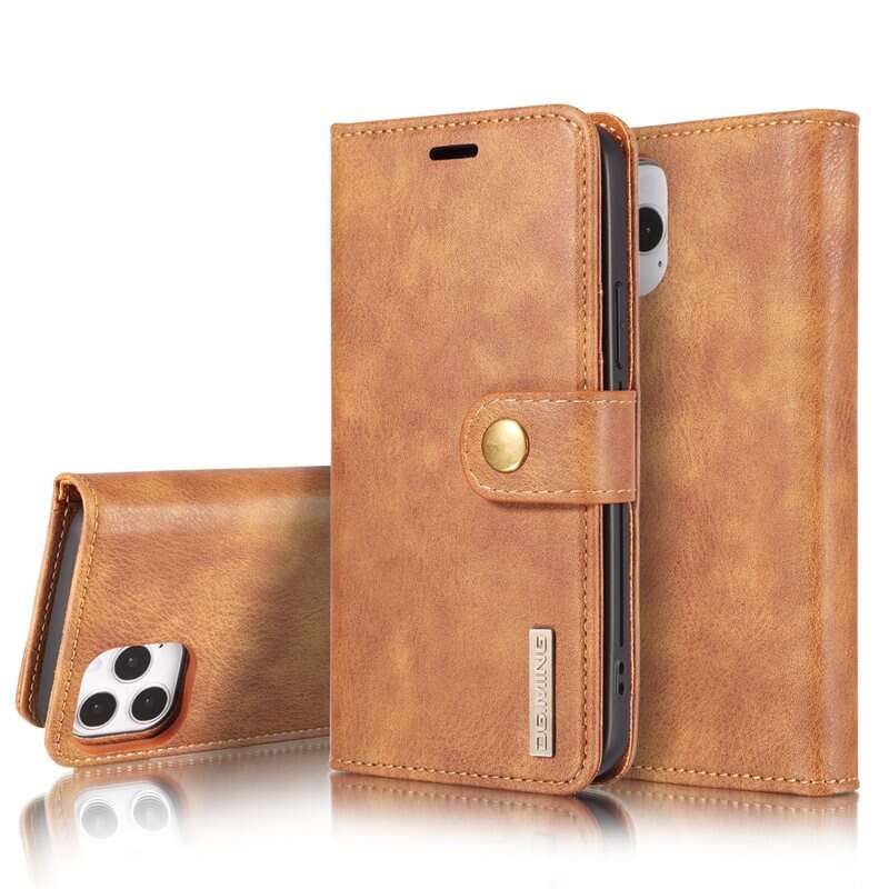 DG.MING Magnet Wallet iPhone 12/iPhone 12 Pro Cognac - Stilrent lær-etui med avtagbart magnetisk deksel