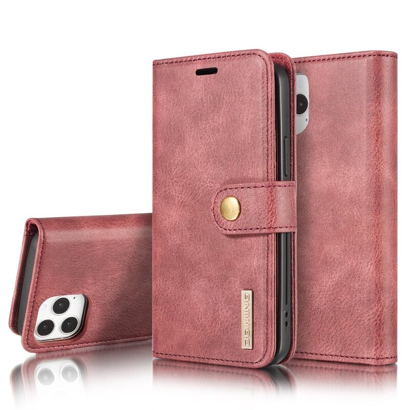 DG.MING Magnet Wallet iPhone 12 Pro Max Red - Stilrent lær-etui med avtagbart magnetisk deksel
