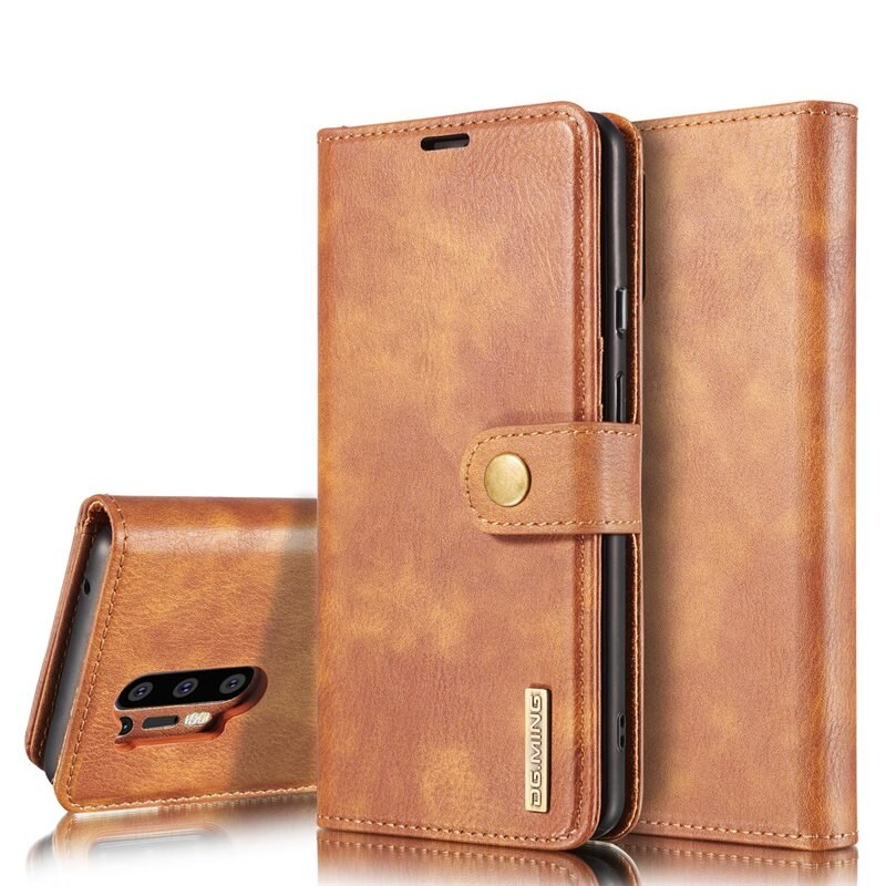 DG.MING Magnet Wallet OnePlus 8 Pro Cognac - Stilrent lær-etui med avtagbart magnetisk deksel