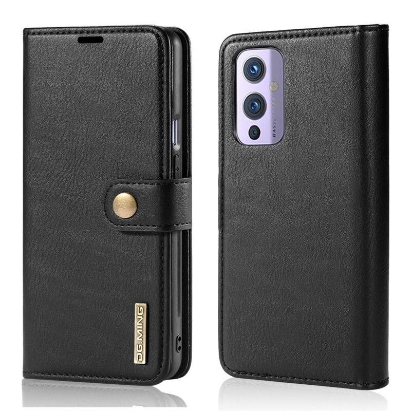 DG.MING Magnet Wallet OnePlus 9 Black - Stilrent lær-etui med avtagbart magnetisk deksel