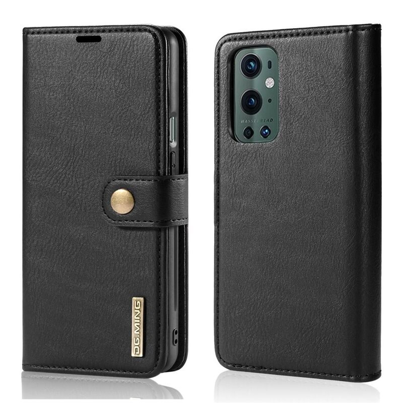 DG.MING Magnet Wallet OnePlus 9 Pro Black - Stilrent lær-etui med avtagbart magnetisk deksel