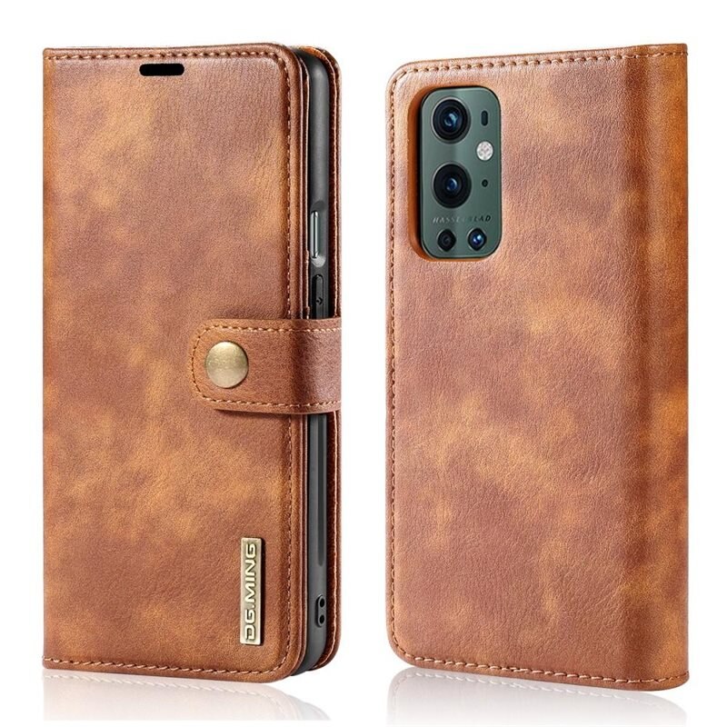 DG.MING Magnet Wallet OnePlus 9 Pro Cognac - Stilrent lær-etui med avtagbart magnetisk deksel