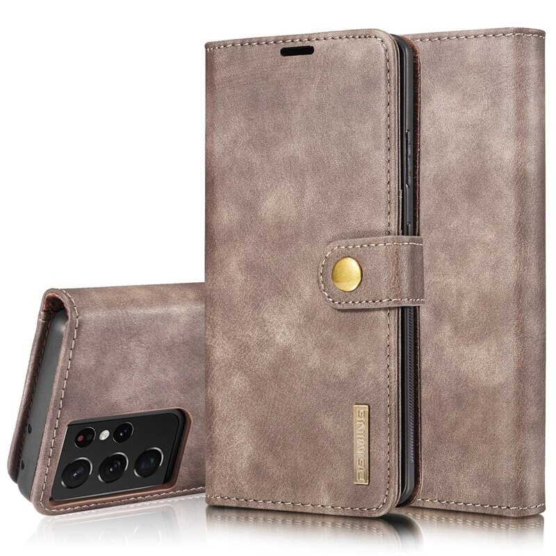 DG.MING Magnet Wallet Samsung Galaxy S21 Ultra Brown - Stilrent lær-etui med avtagbart magnetisk deksel