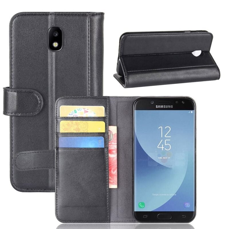 Ekte Lærveske Samsung Galaxy J5 2017 Svart - Stilfullt lommeboketui med plass for sedler og kort