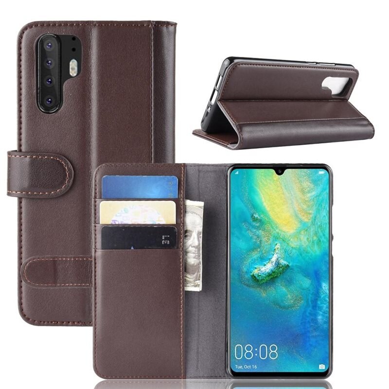 Ekte Lærveske Huawei P30 Pro Brun - Stilfullt lommeboketui med plass for sedler og kort