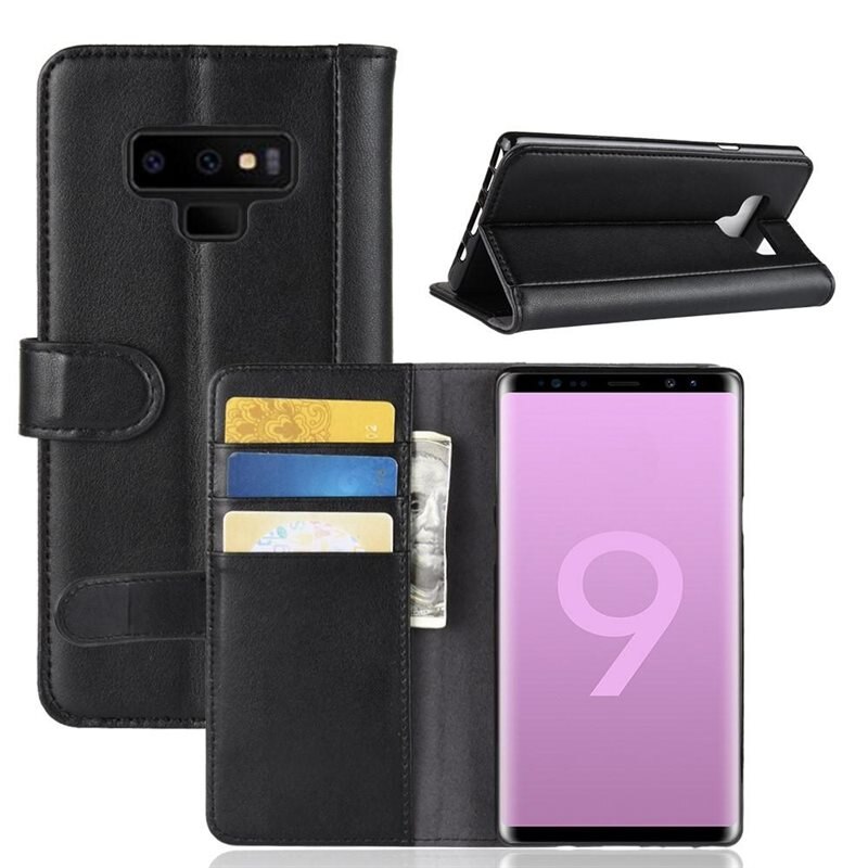 Ekte Lærveske Samsung Galaxy Note 9 Svart - Stilfullt lommeboketui med plass for sedler og kort