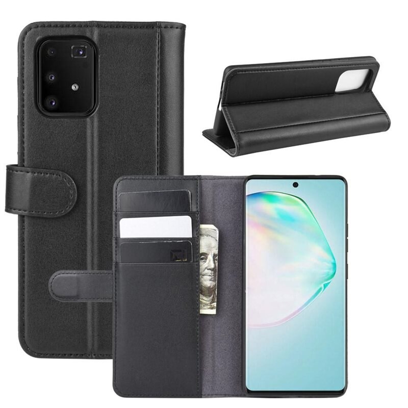Ekte Lærveske Samsung Galaxy S10 Lite Svart - Stilfullt lommeboketui med plass for sedler og kort