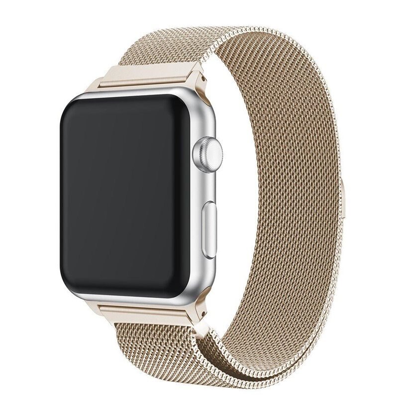 Apple Watch Series 7 45mm Reim Milanese Loop Champagnegull - Luksuriøst armbånd med magnetisk lukking - Rustfritt stål