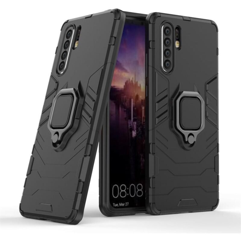 Hybriddeksel Tech Ring Huawei P30 Pro svart - Kult støtsikkert deksel med gripering