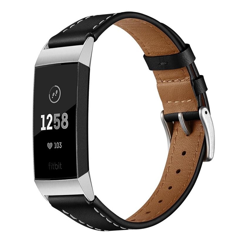Fitbit Charge 3/Charge 4 Reim Lær Svart - Stilig armbånd i lær