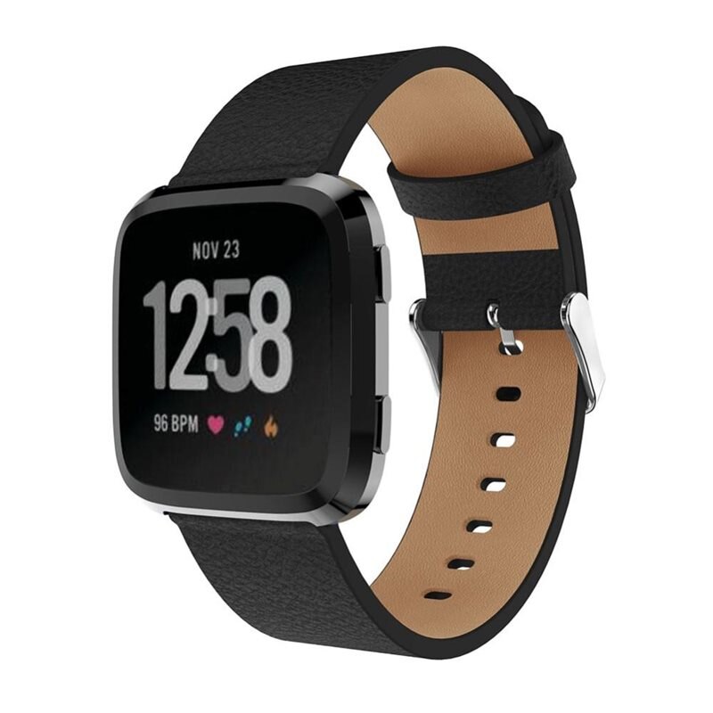 Fitbit Versa/Versa 2 Reim Lær Svart - Stilig armbånd i lær