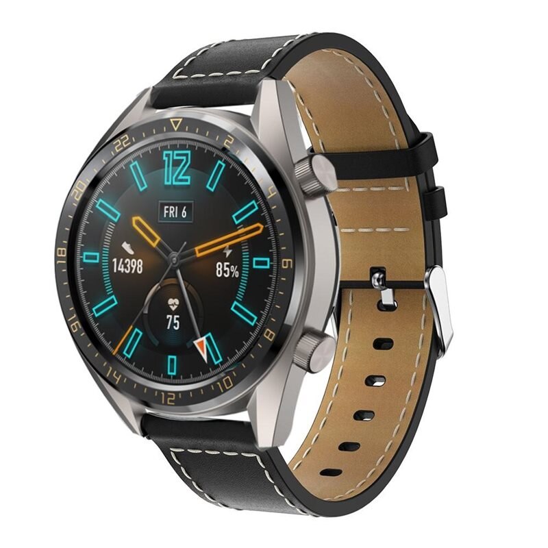 Huawei Watch GT 2 46mm/Watch GT 2e/Watch GT Reim Lær Svart - Stilig armbånd i lær