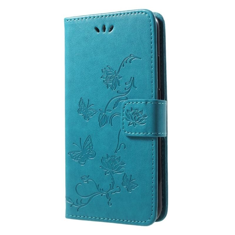 Lærveske Sommerfugler Huawei P20 Lite Blå - Fint lommeboketui med mønster