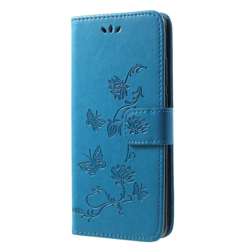 Lærveske Sommerfugler Huawei P30 Pro Blå - Fint lommeboketui med mønster