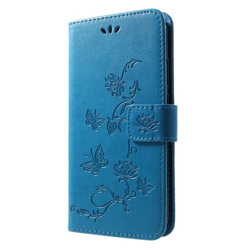 Lærveske Sommerfugler Huawei P Smart 2019 Blå - Fint lommeboketui med mønster