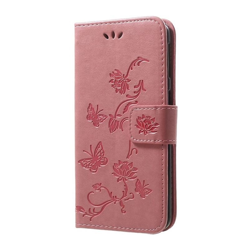 Lærveske Sommerfugler Samsung Galaxy A40 Rosa - Fint lommeboketui med mønster
