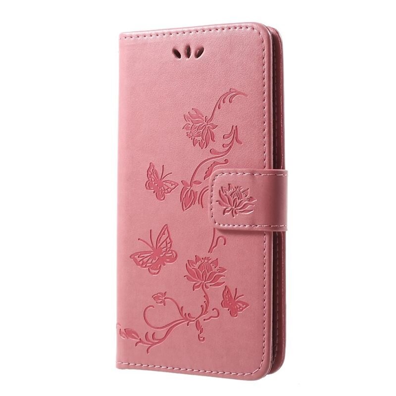 Lærveske Sommerfugler Samsung Galaxy S10 Rosa - Fint lommeboketui med mønster