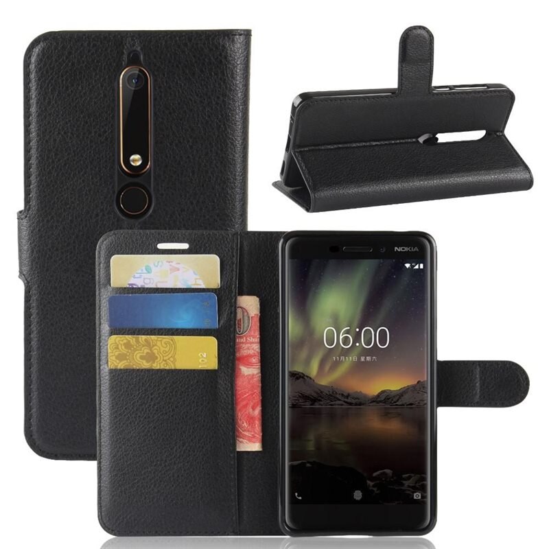 Mobilveske Nokia 6.1 2018 Svart - Pengepungdeksel med kortlomme