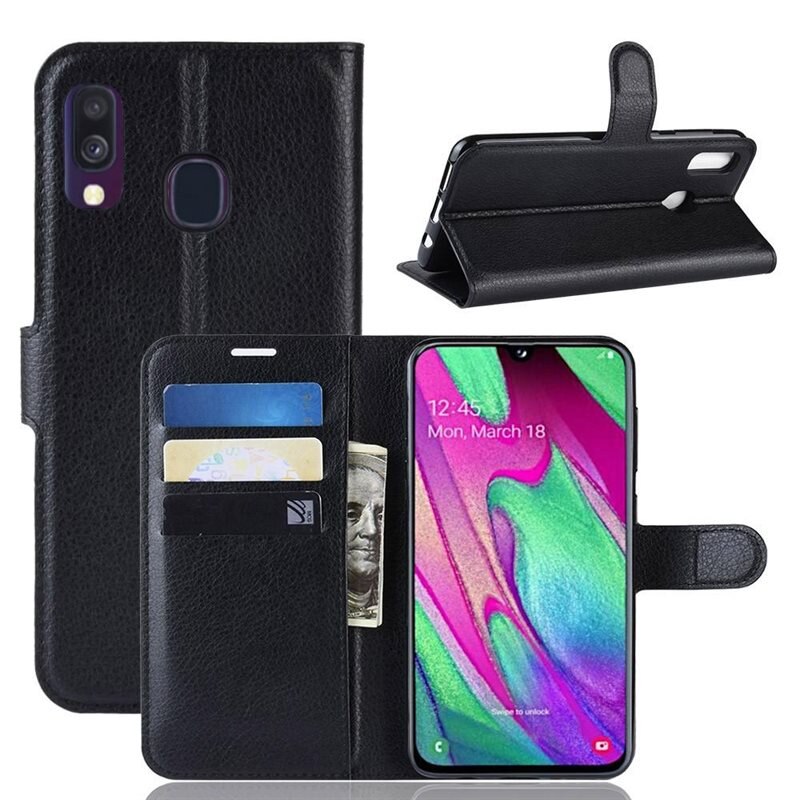 Mobilveske Samsung Galaxy A40 Svart - Pengepungdeksel med kortlomme