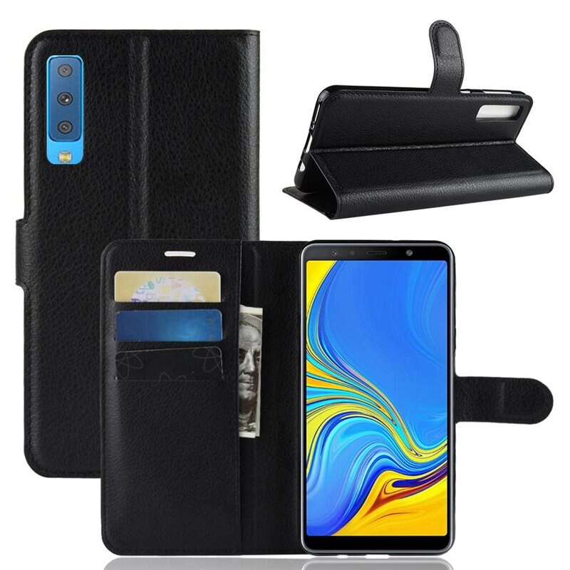 Mobilveske Samsung Galaxy A7 2018 Svart - Pengepungdeksel med kortlomme