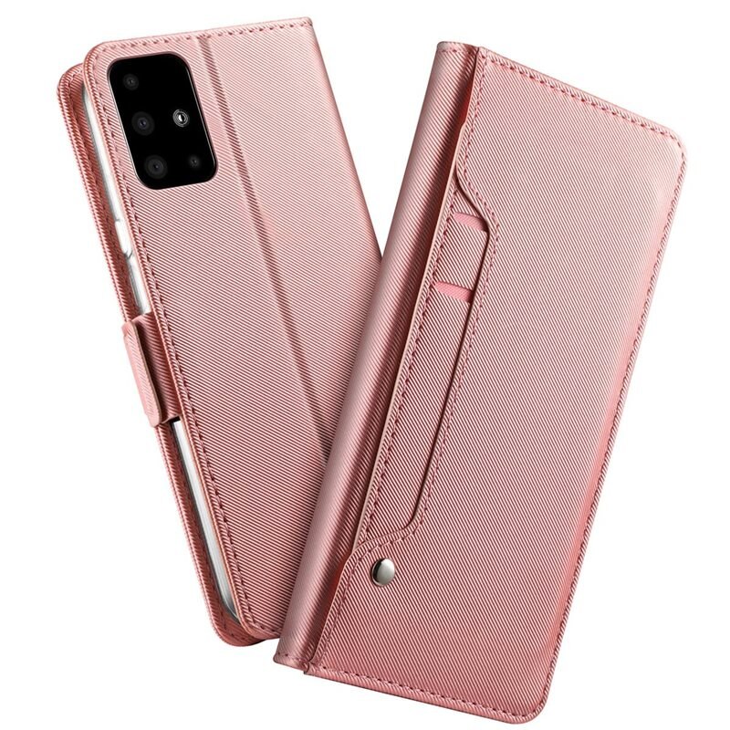 Lommebokdeksel Speil Galaxy A71 Rosa Gull - Pengepungdeksel med kortlomme