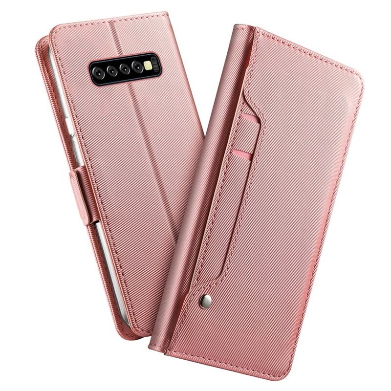 Lommebokdeksel Speil Galaxy S10 Plus Rosa Gull - Pengepungdeksel med kortlomme