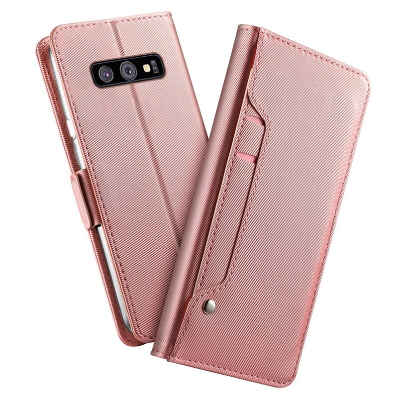Lommebokdeksel Speil Galaxy S10 Rosa Gull - Pengepungdeksel med kortlomme