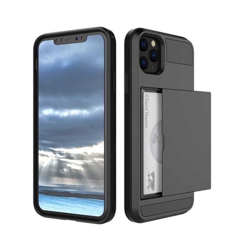 Deksel Kortholder iPhone 11 Pro Max Svart - Deksel med innebygd kortholder