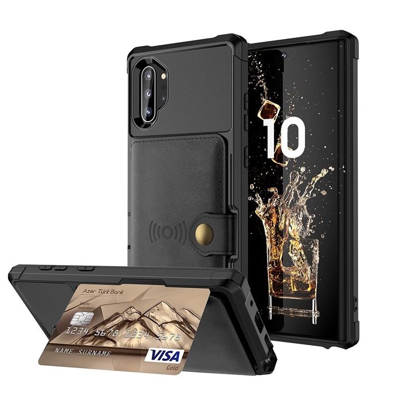 Tough Multi-slot Deksel Samsung Galaxy Note 10 Plus Svart - Mobildeksel med praktisk kortspor og lommebok