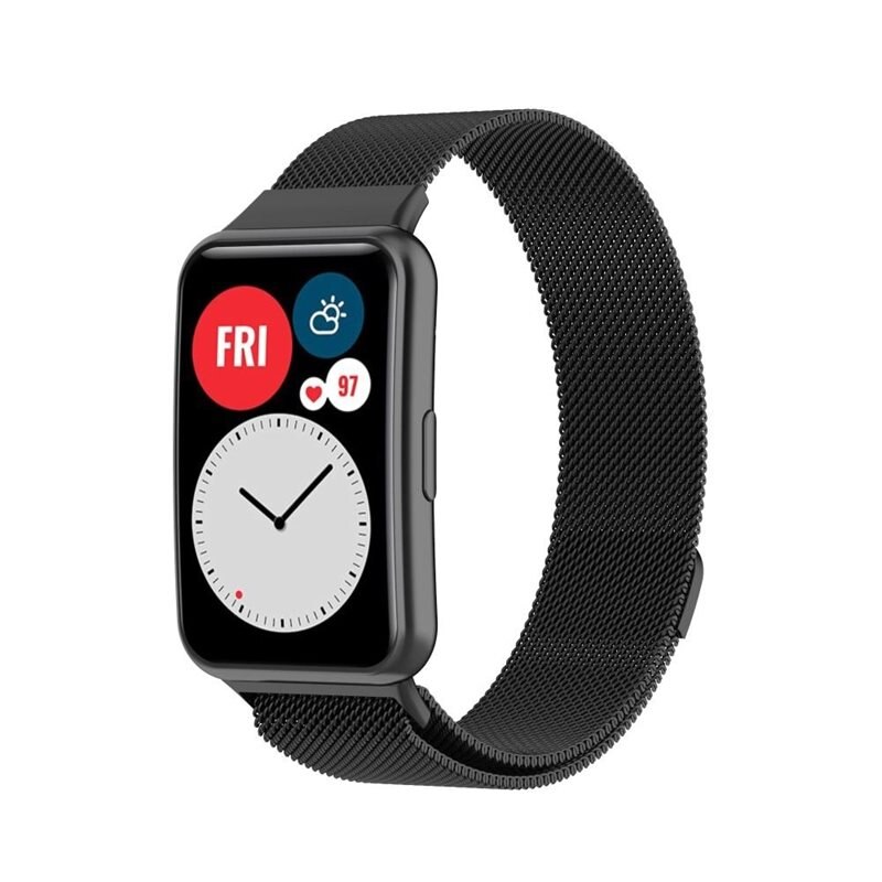 Huawei Watch Fit Reim Milanese Loop Svart - Luksuriøst armbånd med magnetisk lukking - Rustfritt stål