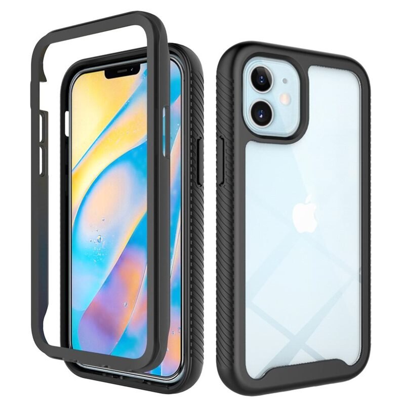 Full Cover Deksel iPhone 12 Mini Svart - Heldekkende mobildeksel i to lag