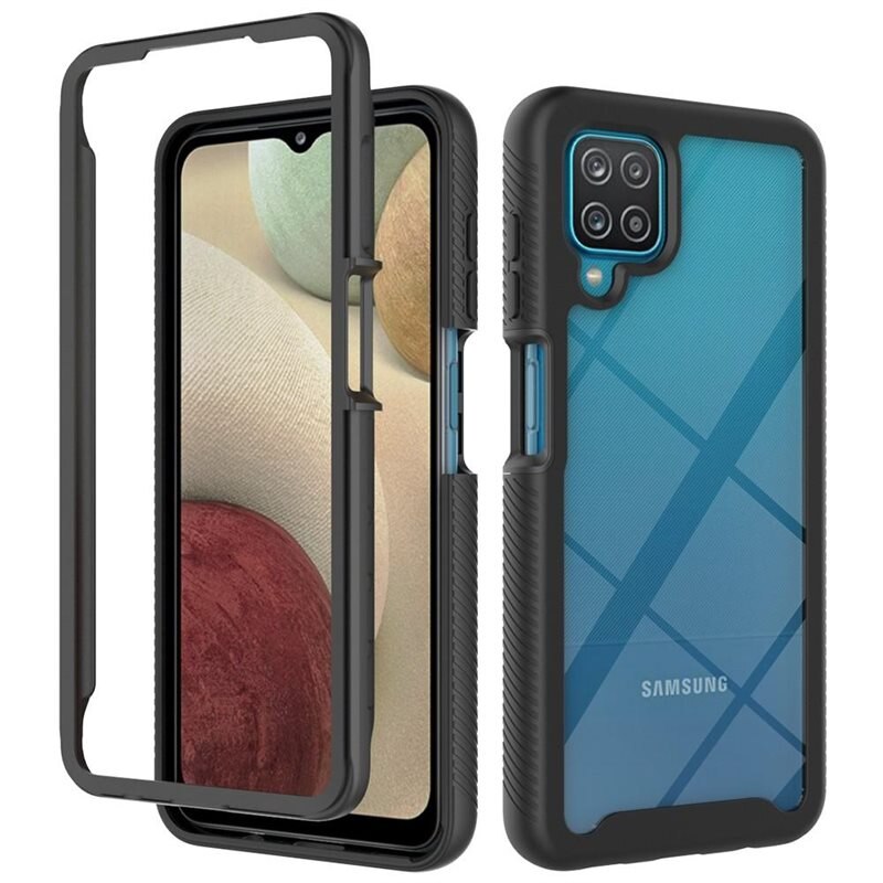 Full Cover Deksel Samsung Galaxy A12 5G Svart - Heldekkende mobildeksel i to lag