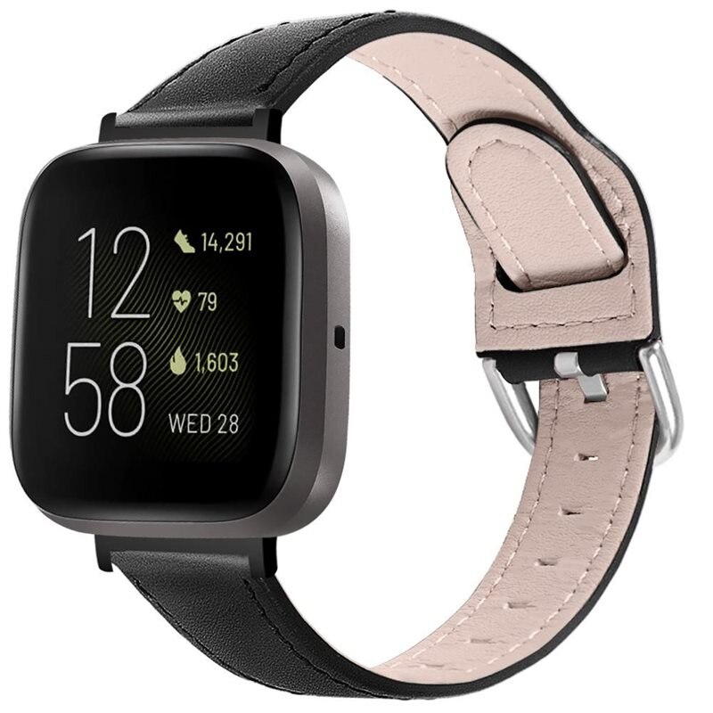 Fitbit Sense/Versa 3 Reim Lær Svart - Stilig armbånd i lær